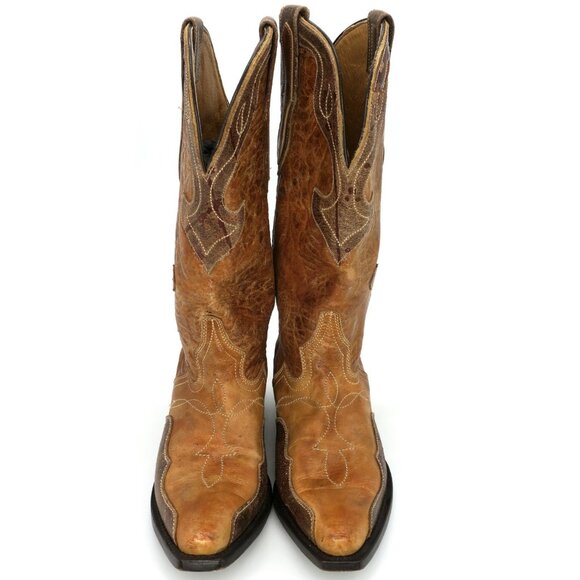 J.B. Dillon Distressed Leather Cowboy Boots Brown Cross Inlay JBW4001 Women's 7B - Picture 4 of 11